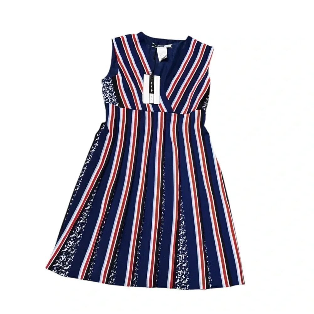 NWT Women’s SPORTMAX CODE red white blue striped mini fit & flare dress sz 8